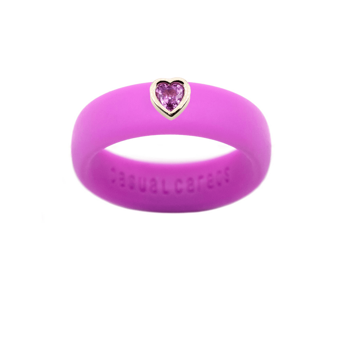 Pink Sapphire Heart Silicone Ring - Size 9