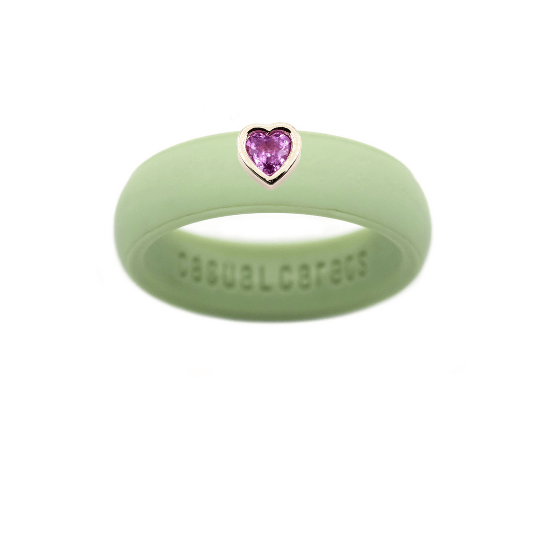 Pink Sapphire Heart Silicone Ring - Size 8