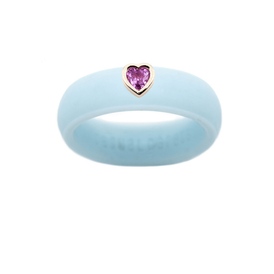 Pink Sapphire Heart Silicone Ring - Size 7