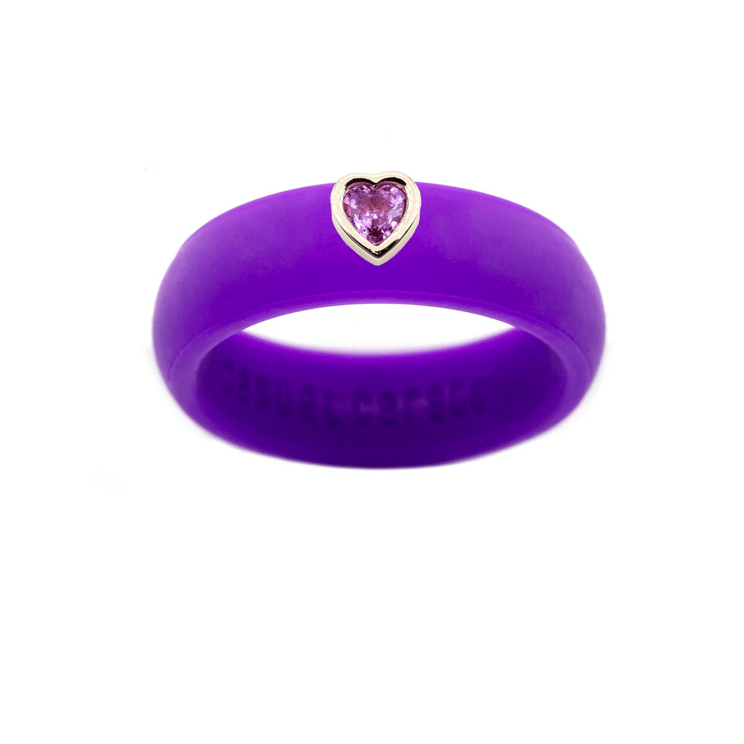 Pink Sapphire Heart Silicone Ring - Size 6