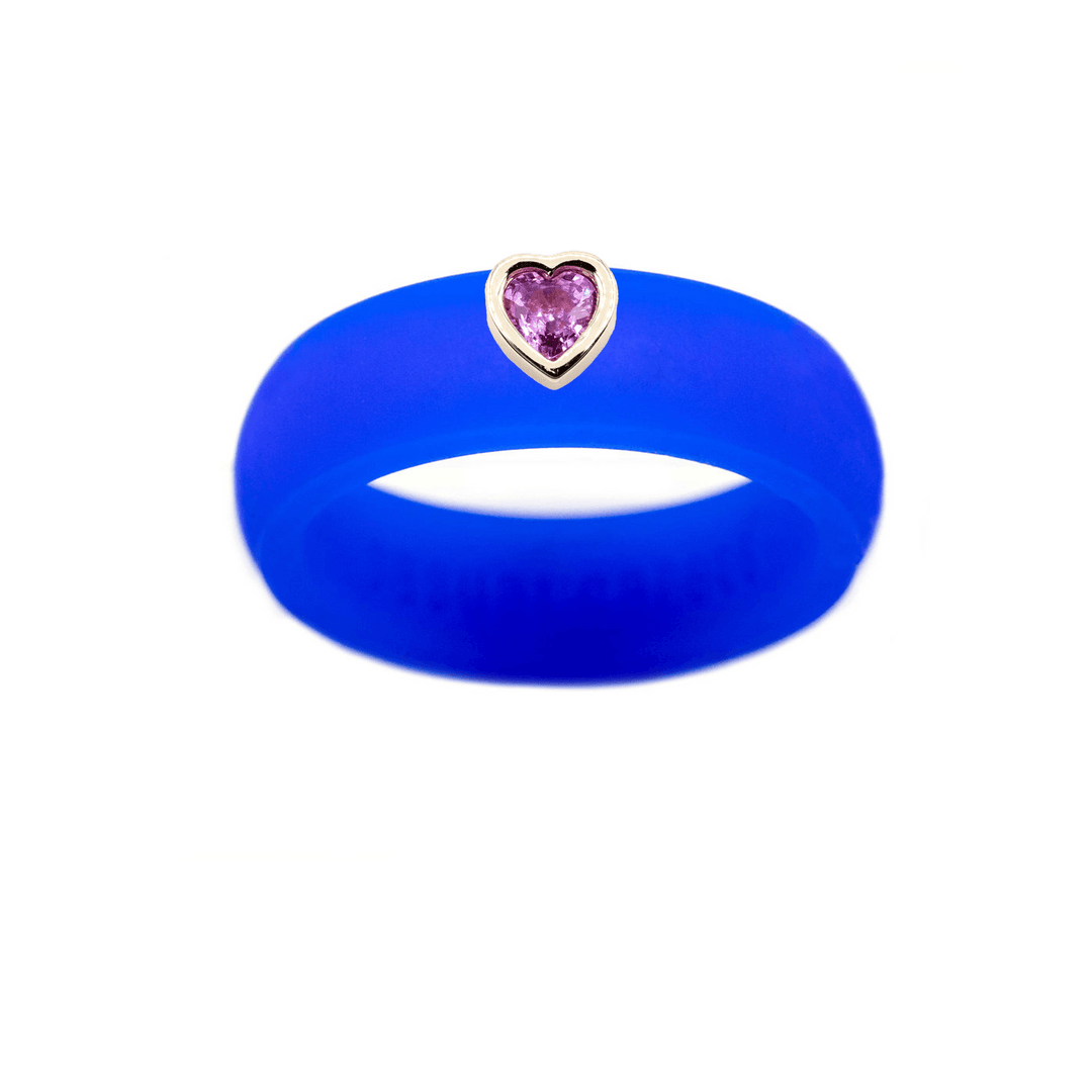 Pink Sapphire Heart Silicone Ring - Size 6