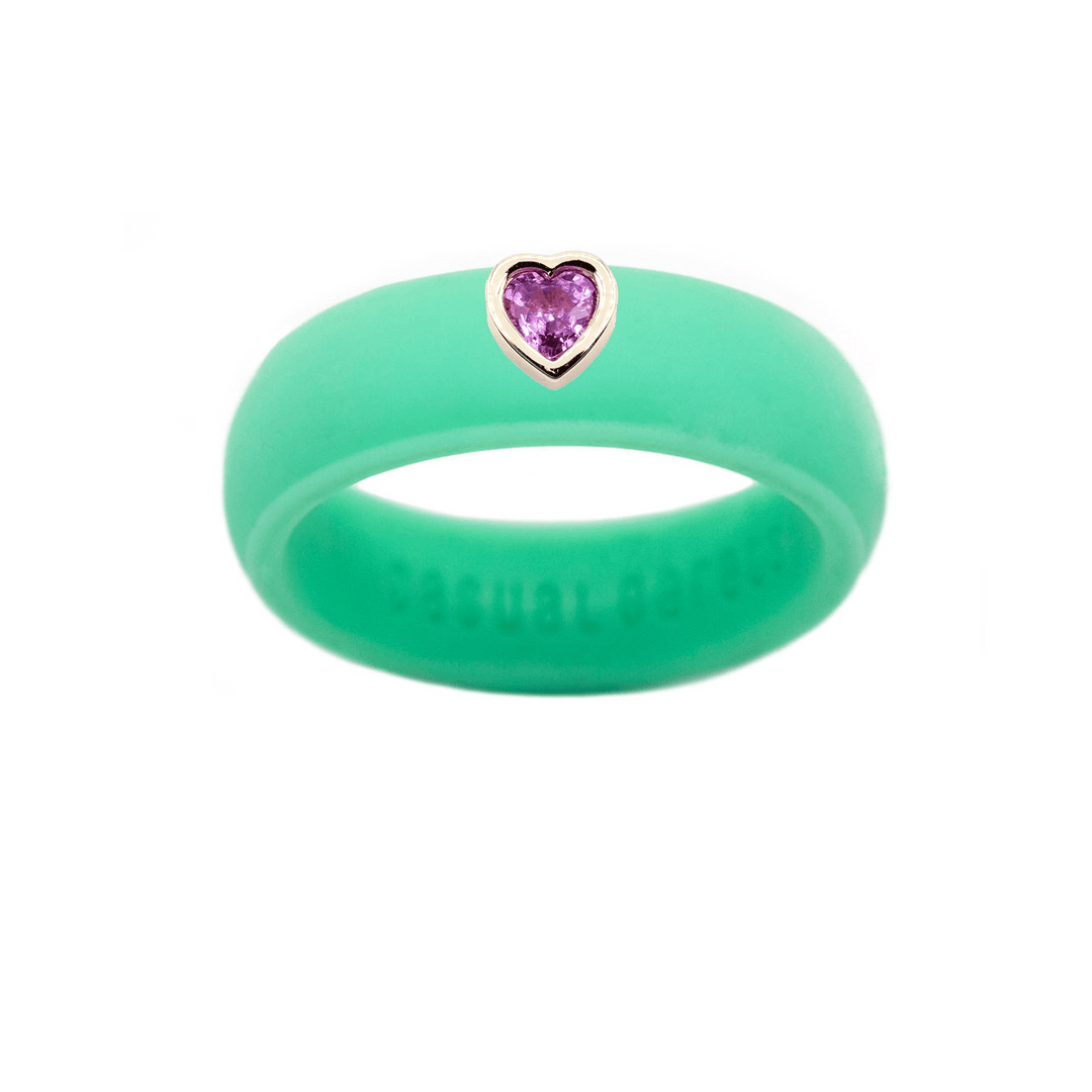 Pink Sapphire Heart Silicone Ring - Size 7
