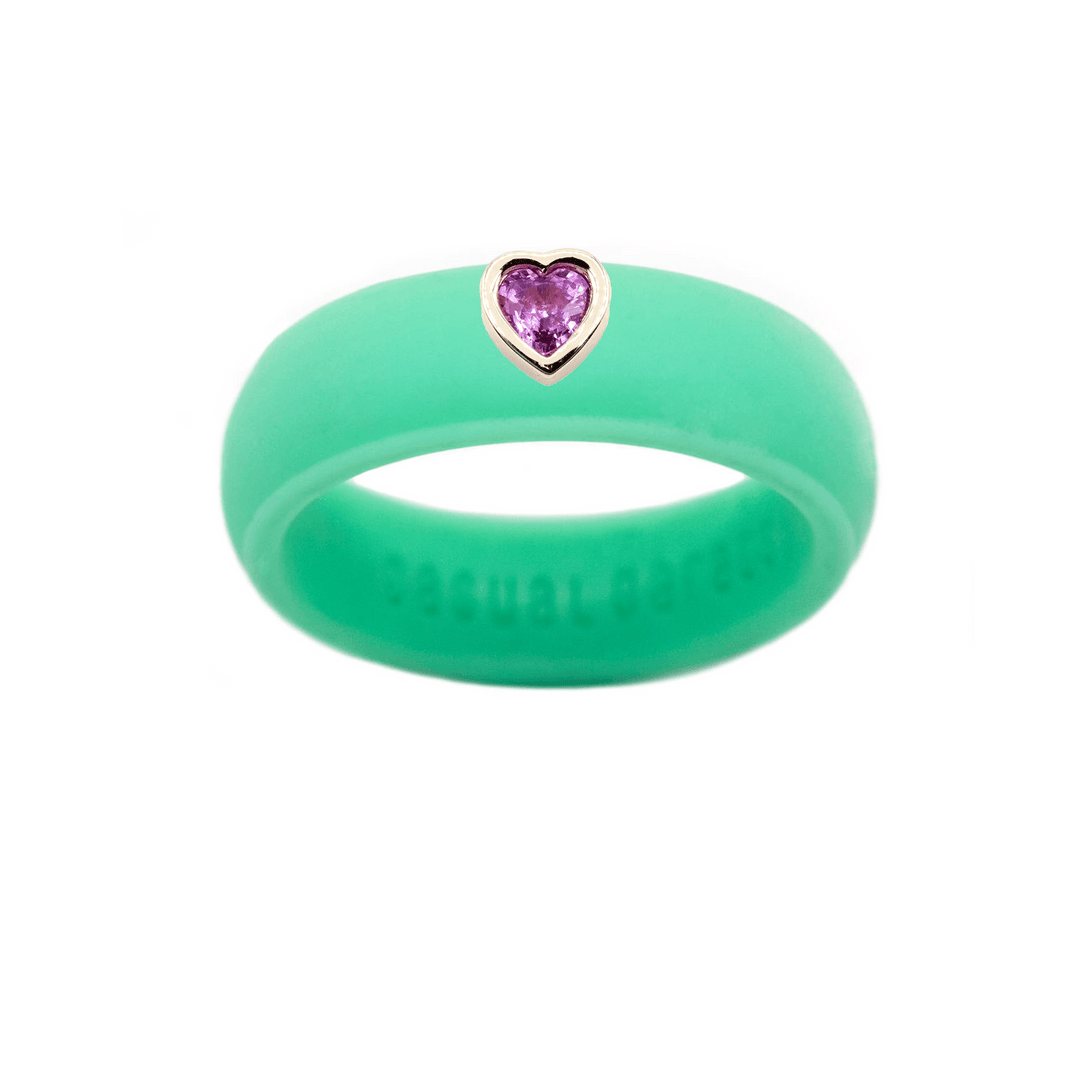 Pink Sapphire Heart Silicone Ring - Size 4