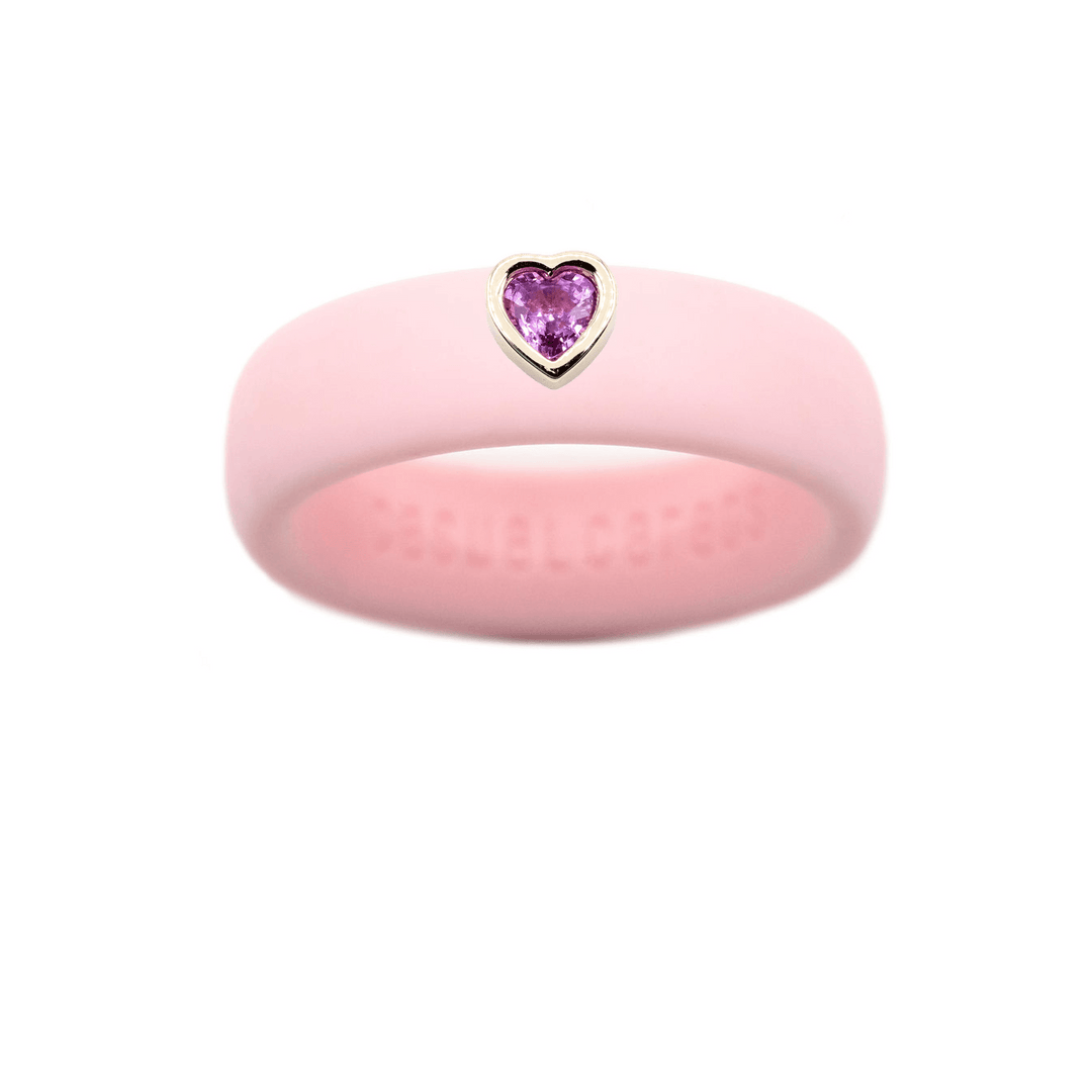 Pink Sapphire Heart Silicone Ring - Size 5