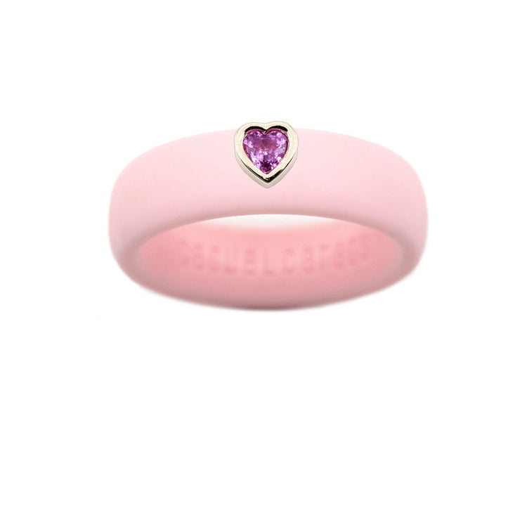Pink Sapphire Heart Silicone Ring - Size 4