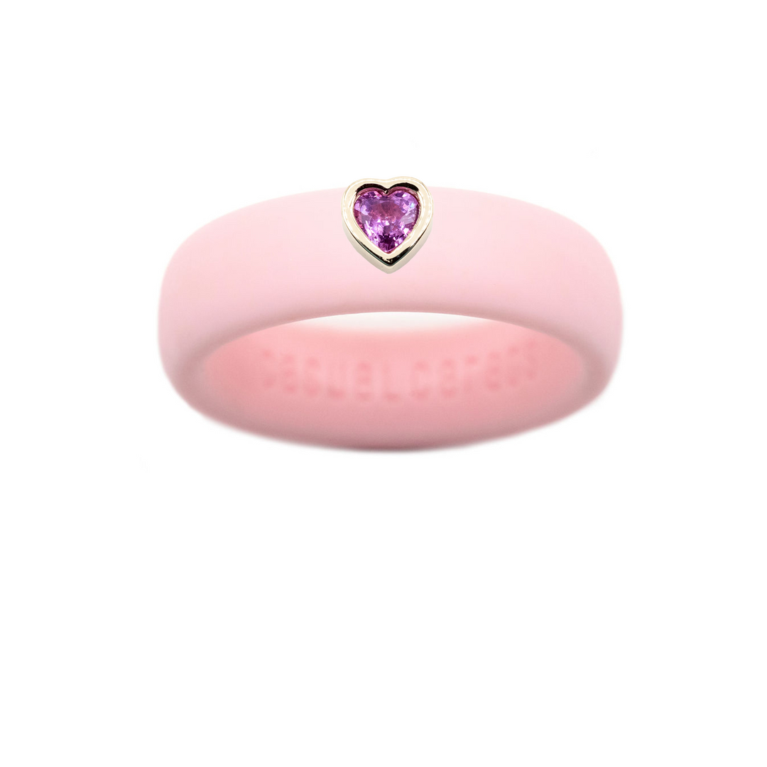 Pink Sapphire Heart Silicone Ring - Size 9