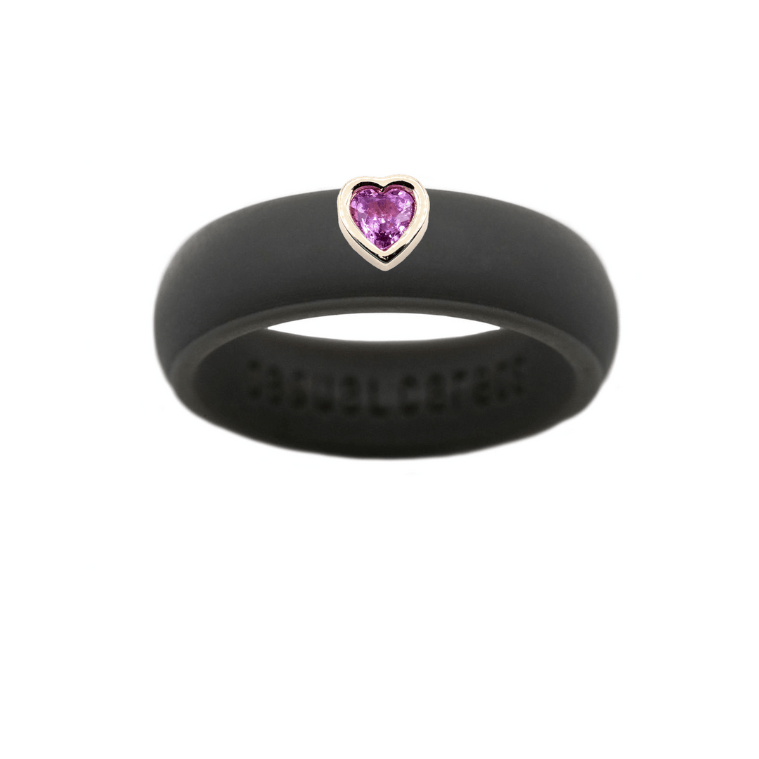 Pink Sapphire Heart Silicone Ring - Size 9