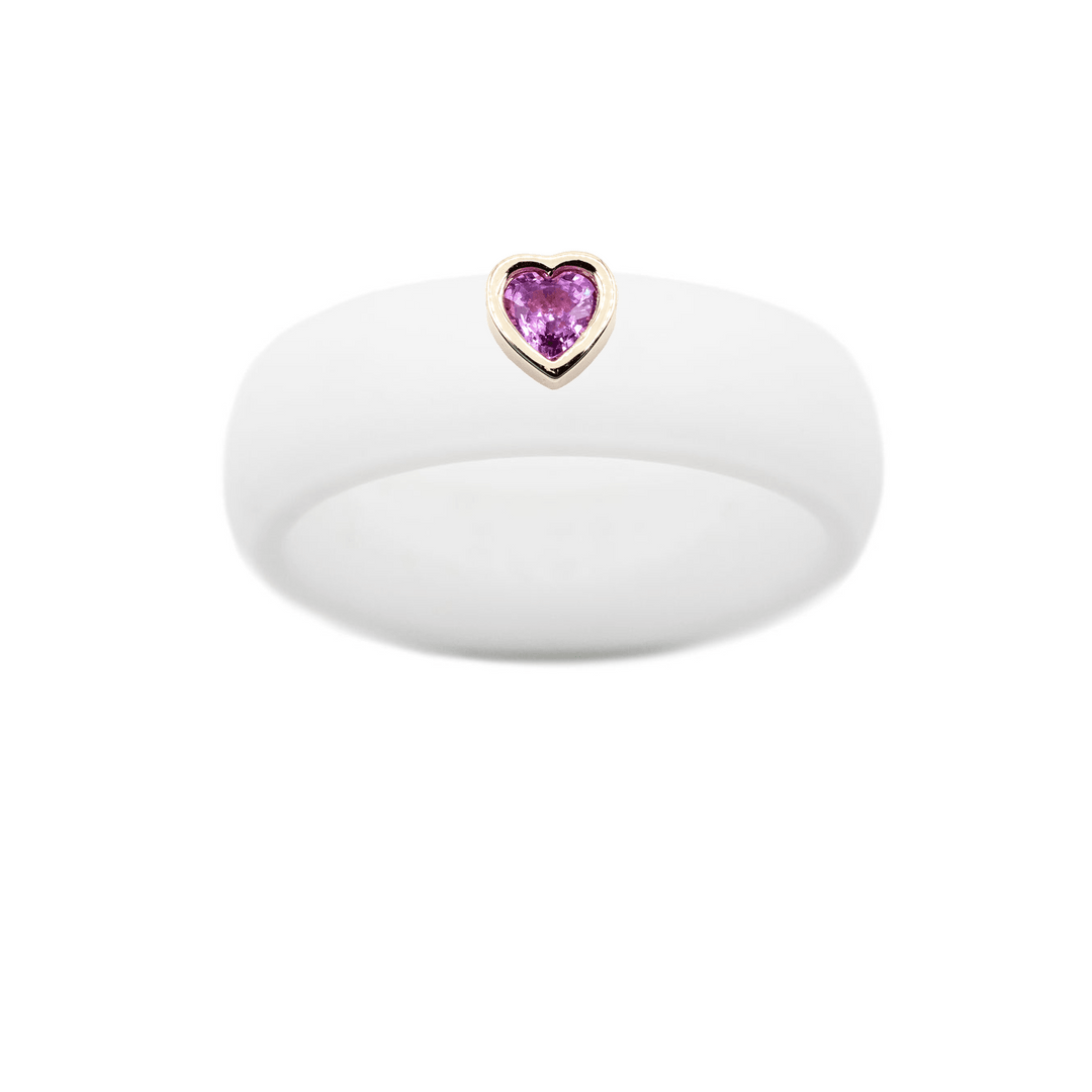 Pink Sapphire Heart Silicone Ring - Size 5