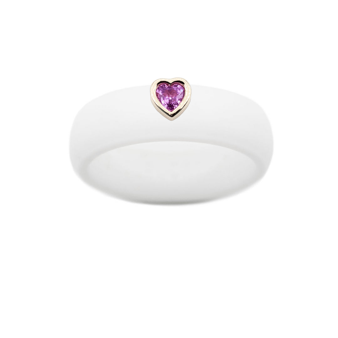 Pink Sapphire Heart Silicone Ring - Size 4