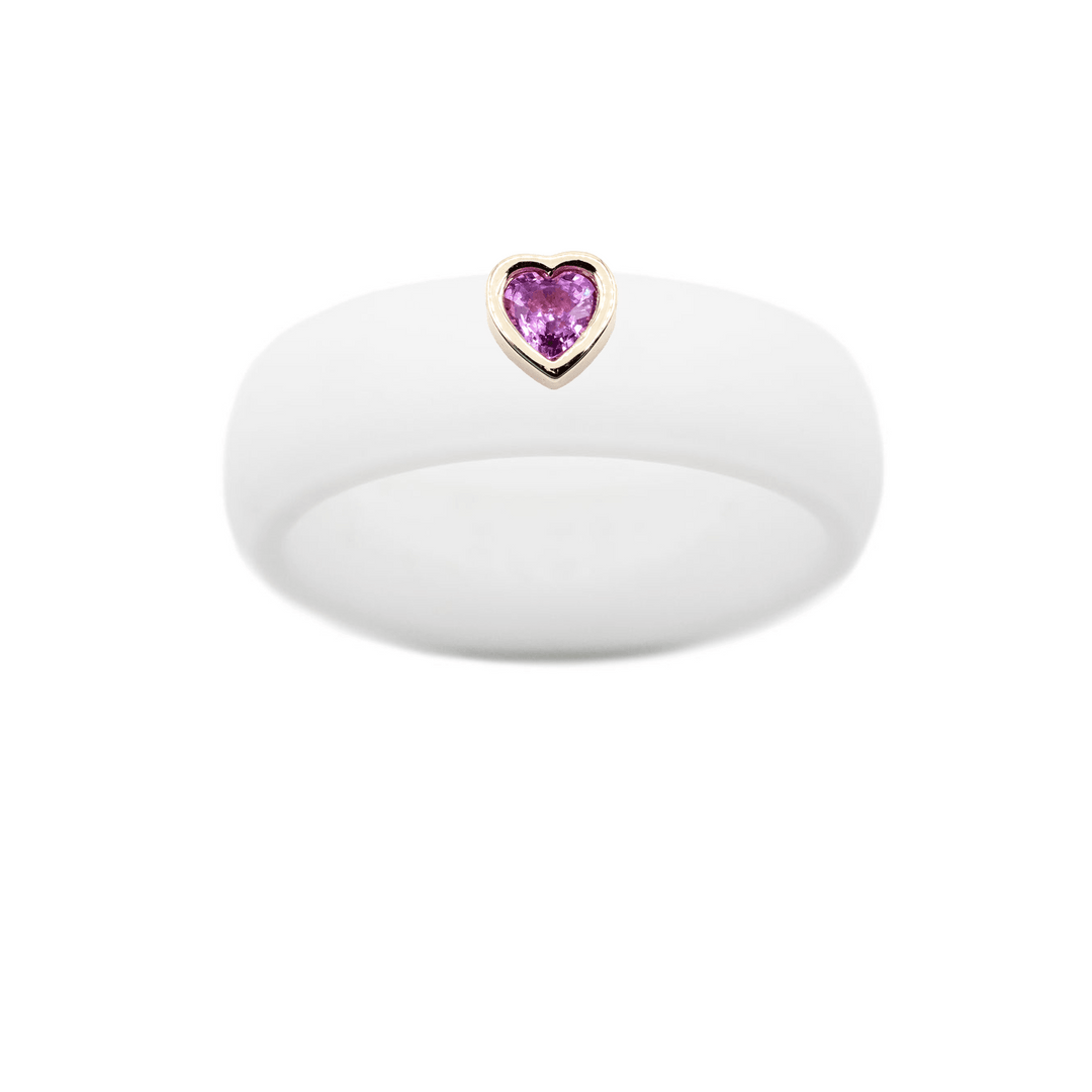 Pink Sapphire Heart Silicone Ring - Size 4