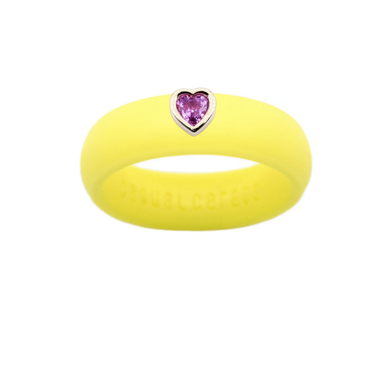 Pink Sapphire Heart Silicone Ring - Size 4