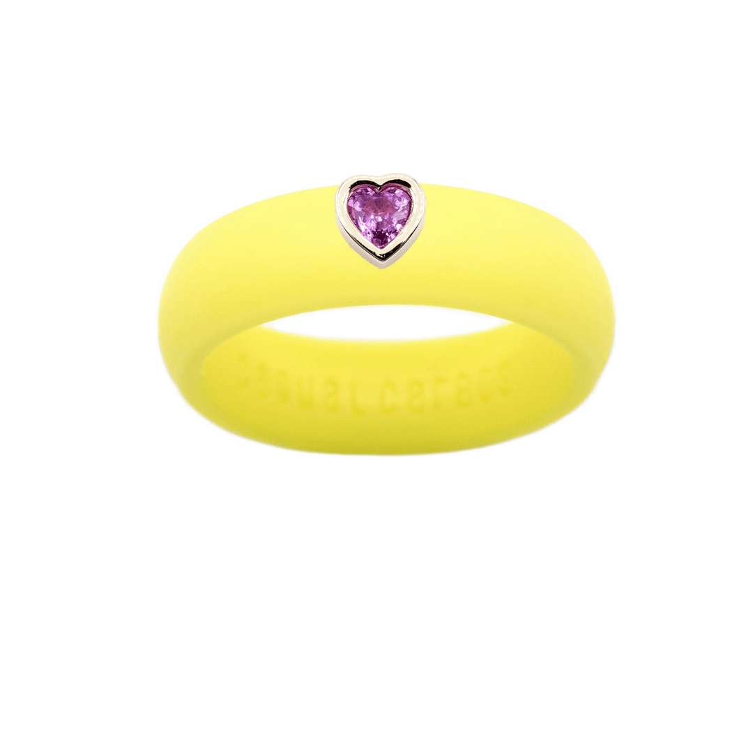 Pink Sapphire Heart Silicone Ring - Size 9