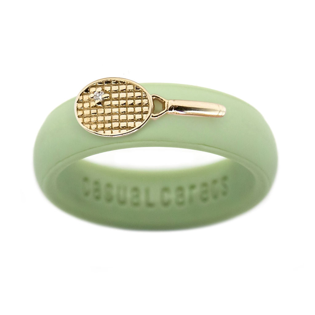 Yellow Gold Diamond Tennis Racket Silicone Ring - Size 4