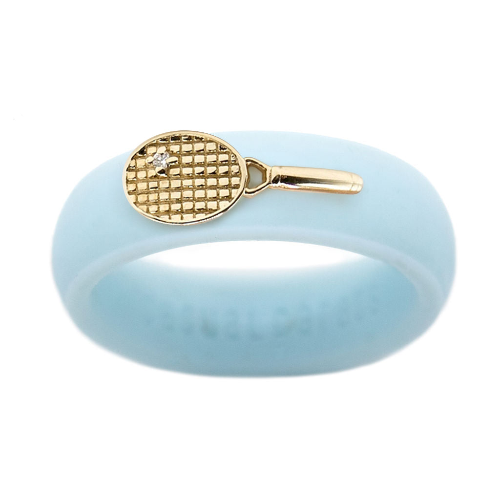 Yellow Gold Diamond Tennis Racket Silicone Ring - Size 4