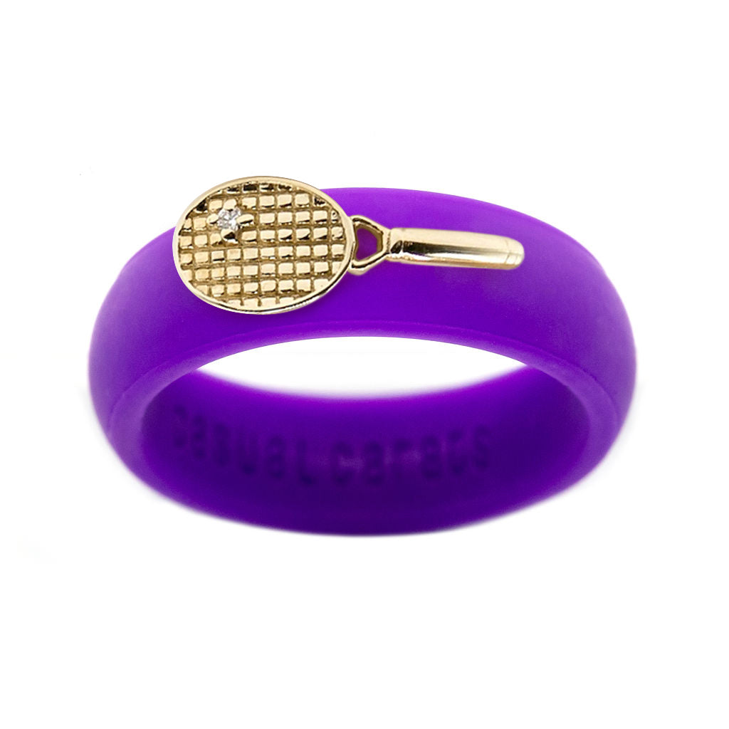 Yellow Gold Diamond Tennis Racket Silicone Ring - Size 4