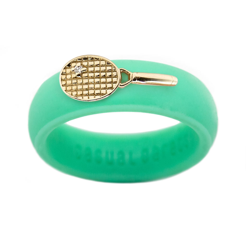 Yellow Gold Diamond Tennis Racket Silicone Ring - Size 4