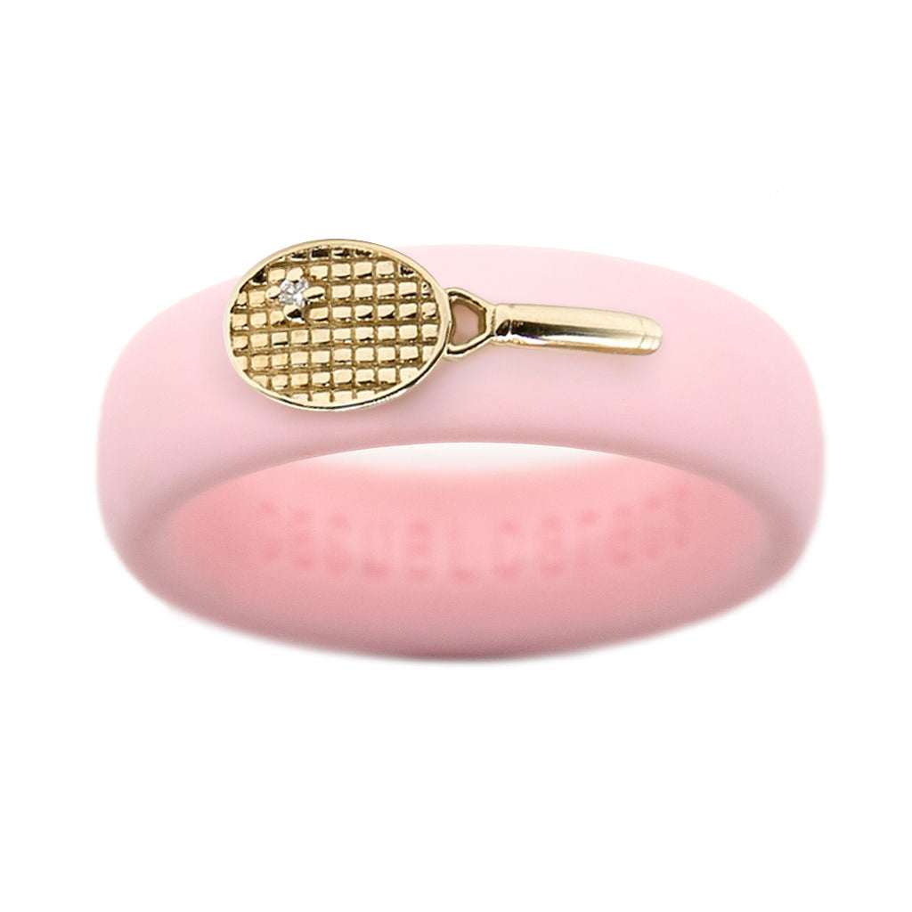 Yellow Gold Diamond Tennis Racket Silicone Ring - Size 4
