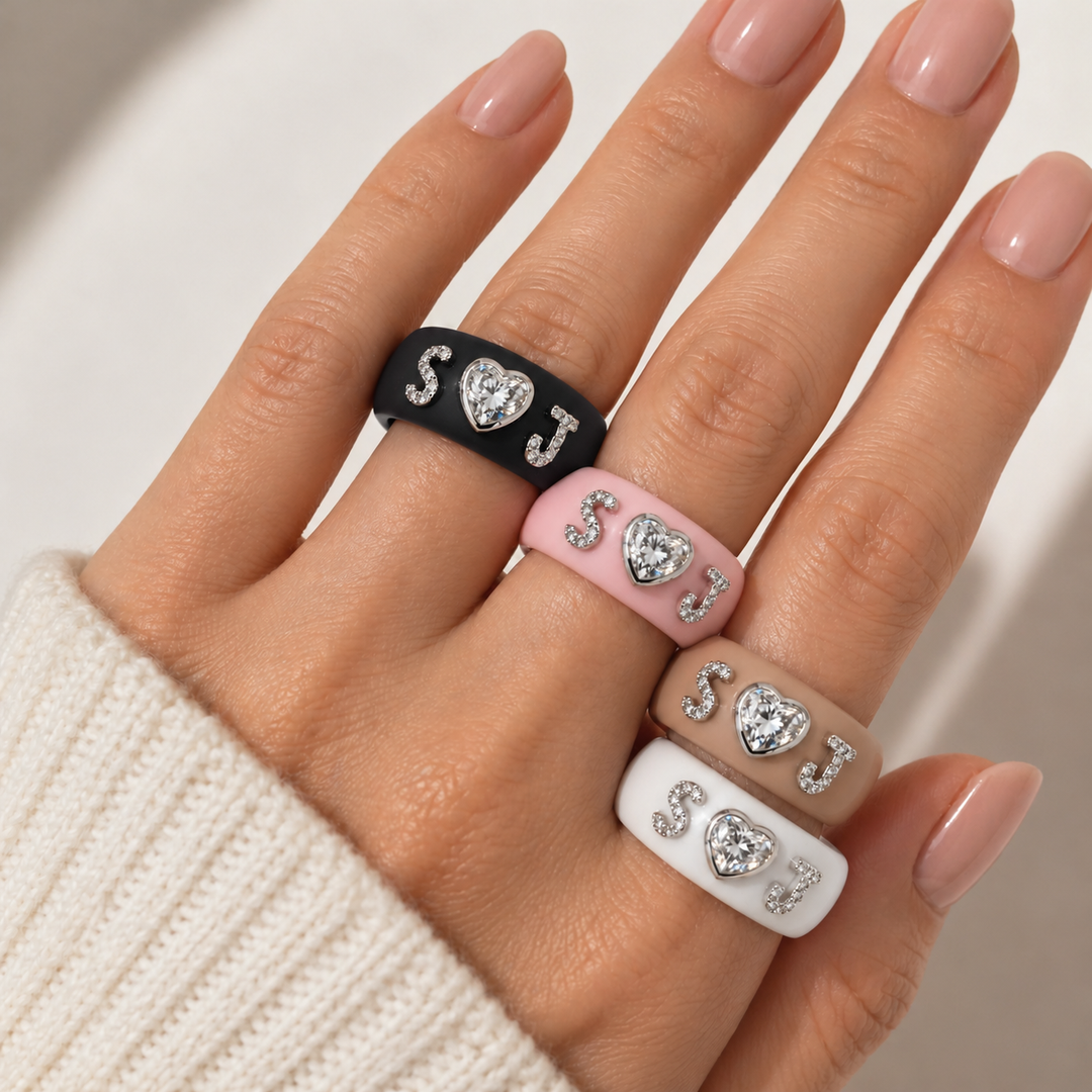 Custom Heart Shape Diamond and Initials Ring