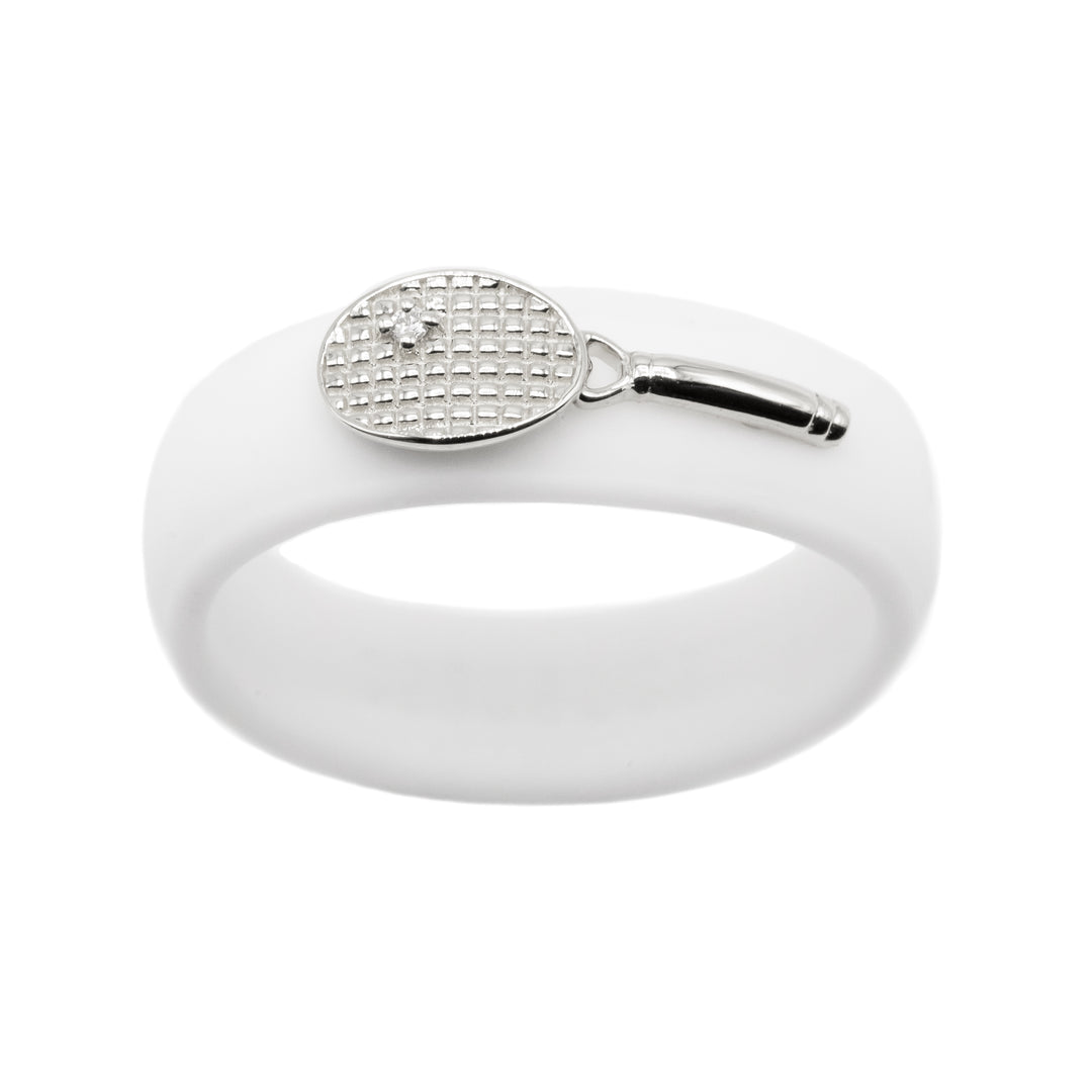 Sterling Silver Diamond Tennis Racket Silicone Ring