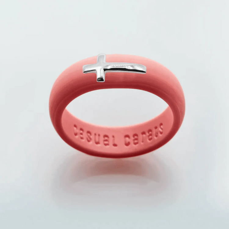 Sterling Silver Sideways Cross Silicone Ring