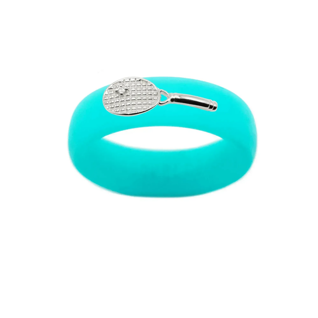 Sterling Silver Diamond Tennis Racket Silicone Ring - Size 4