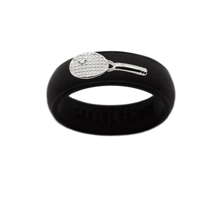 Sterling Silver Diamond Tennis Racket Silicone Ring - Size 4