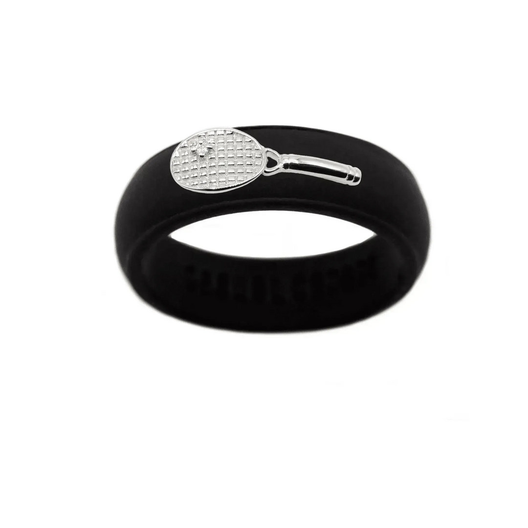 Sterling Silver Diamond Tennis Racket Silicone Ring - Size 4