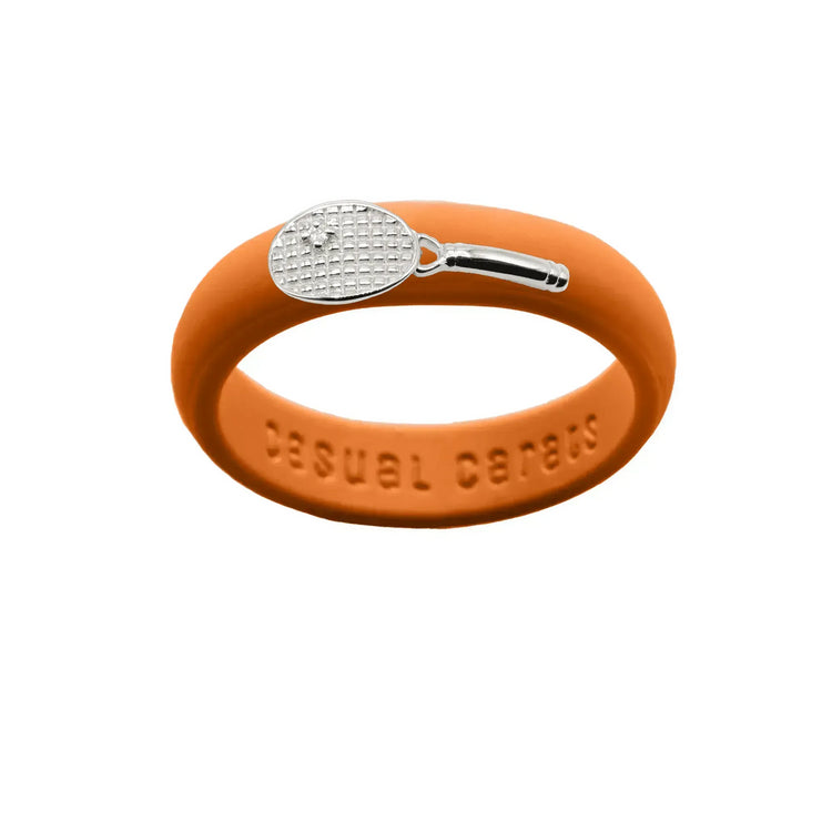 Sterling Silver Diamond Tennis Racket Silicone Ring - Size 4
