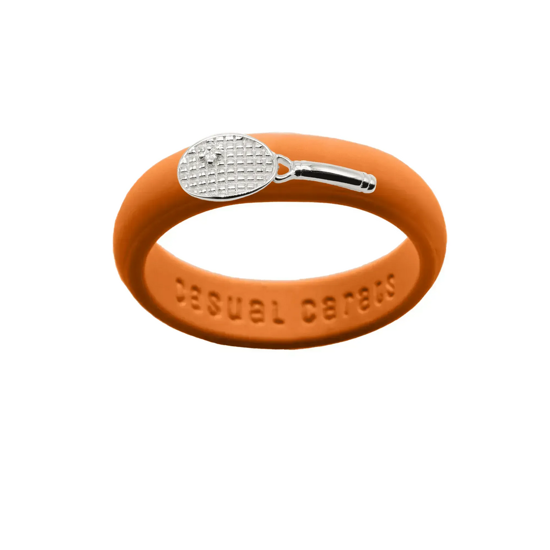 Sterling Silver Diamond Tennis Racket Silicone Ring - Size 4