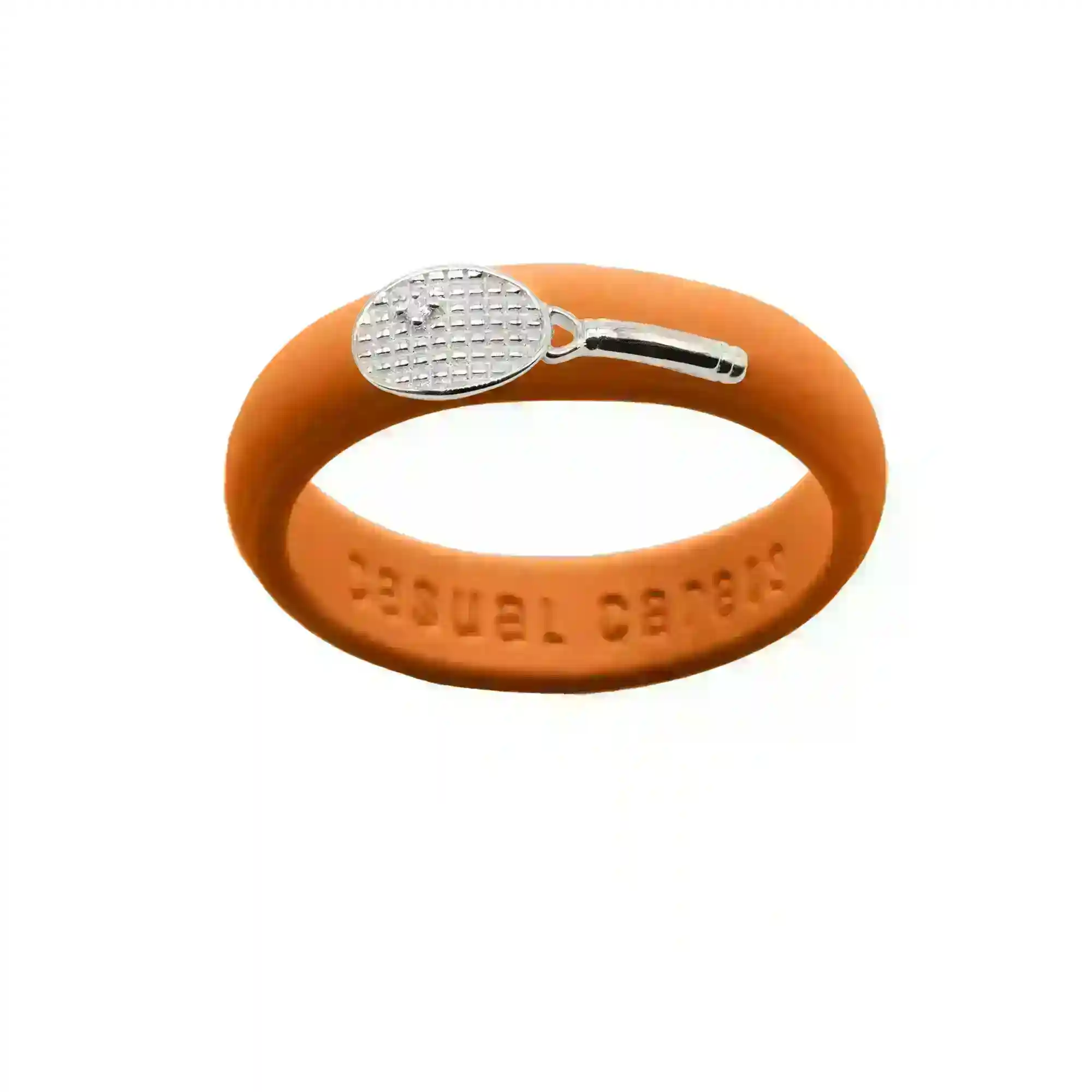 Sterling Silver Diamond Tennis Racket Silicone Ring - Size 8