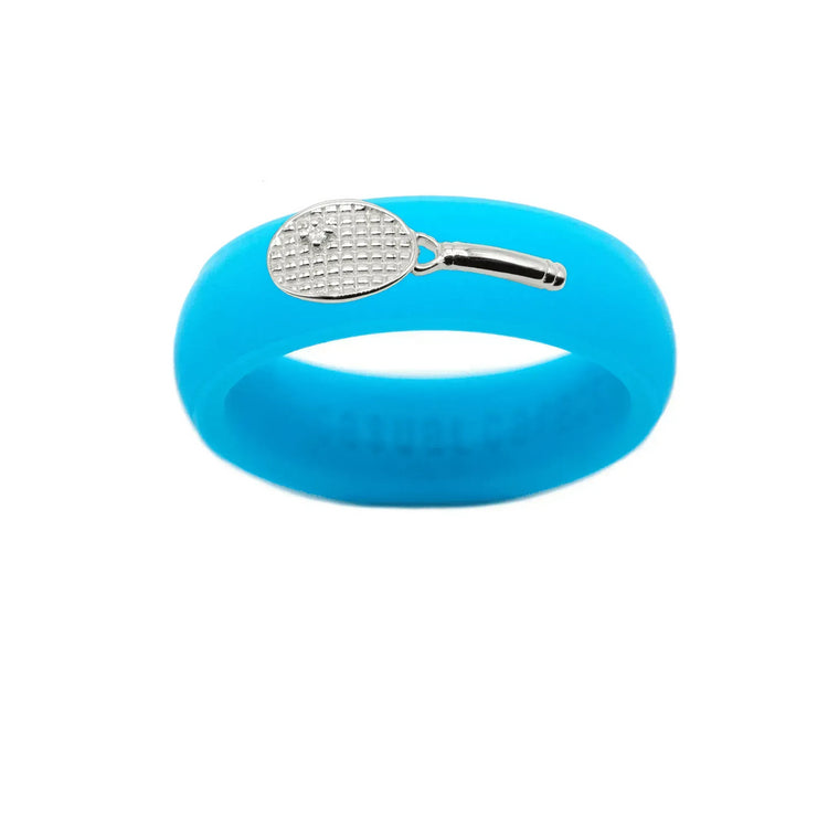 Sterling Silver Diamond Tennis Racket Silicone Ring - Size 4