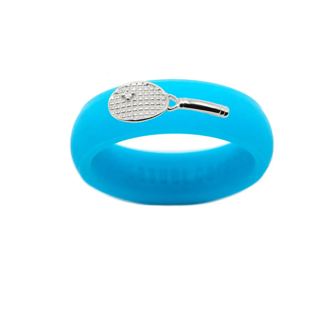 Sterling Silver Diamond Tennis Racket Silicone Ring - Size 4