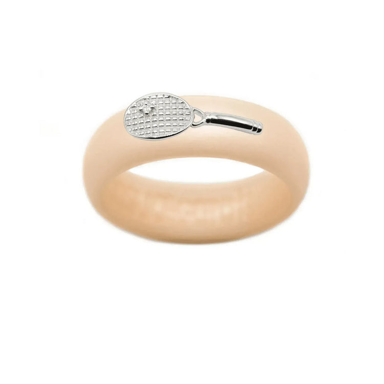 Sterling Silver Diamond Tennis Racket Silicone Ring - Size 4