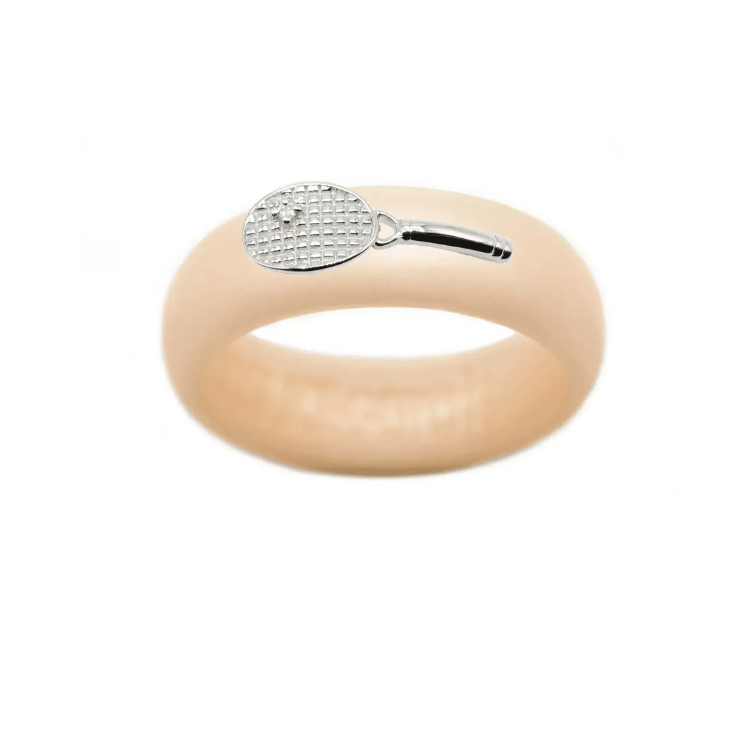 Sterling Silver Diamond Tennis Racket Silicone Ring - Size 4