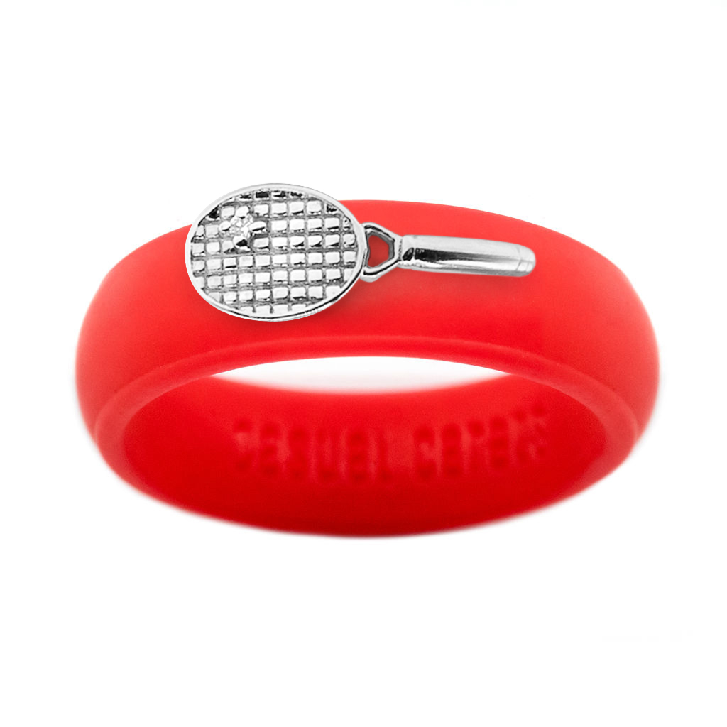 Sterling Silver Diamond Tennis Racket Silicone Ring - Size 4