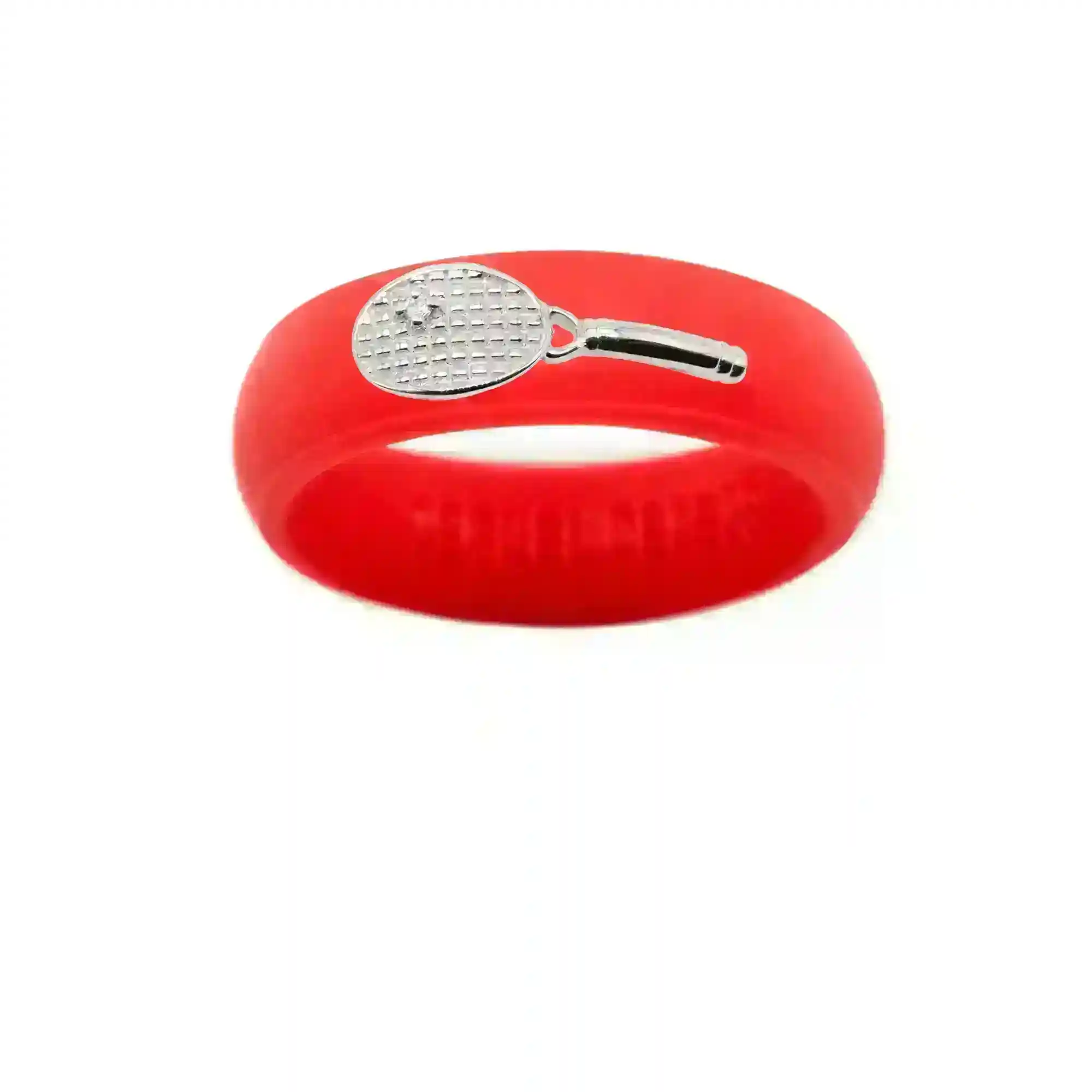 Sterling Silver Diamond Tennis Racket Silicone Ring - Size 8