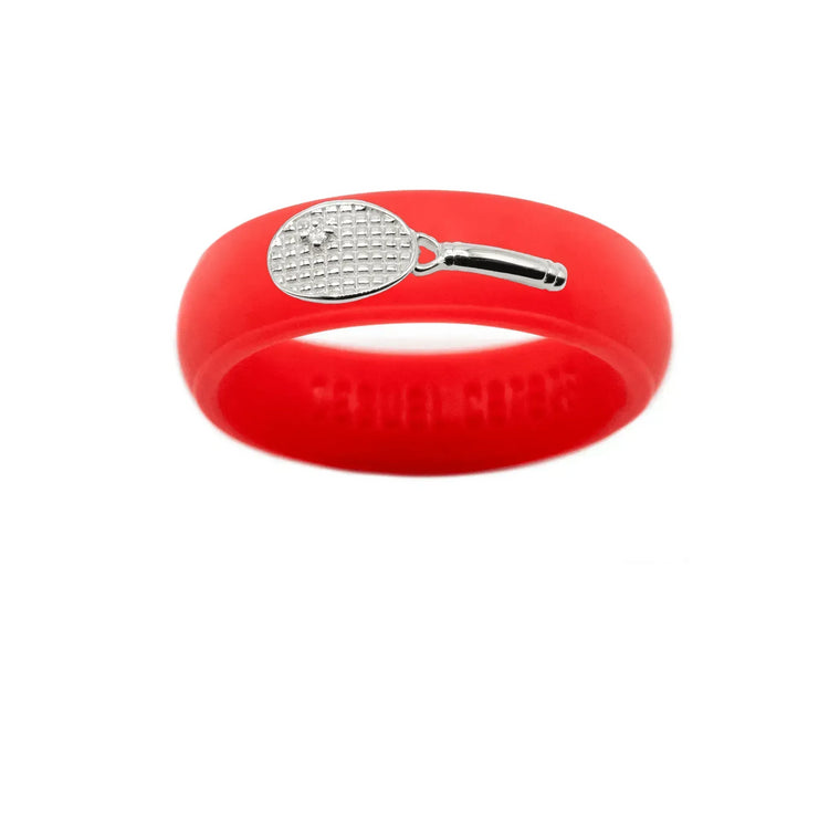 Sterling Silver Diamond Tennis Racket Silicone Ring - Size 9