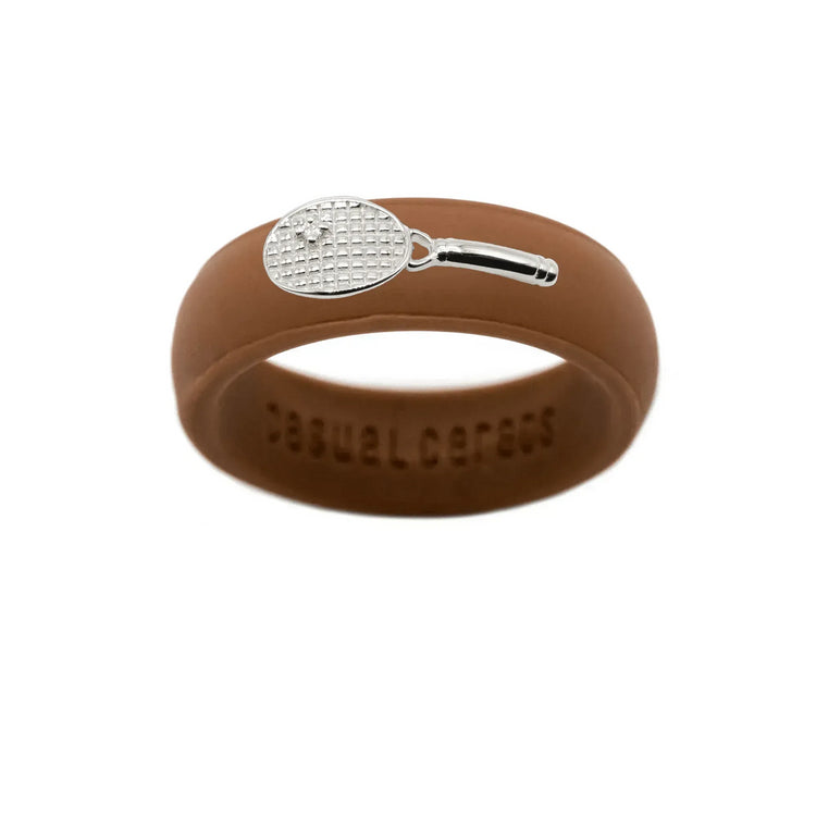 Sterling Silver Diamond Tennis Racket Silicone Ring - Size 4