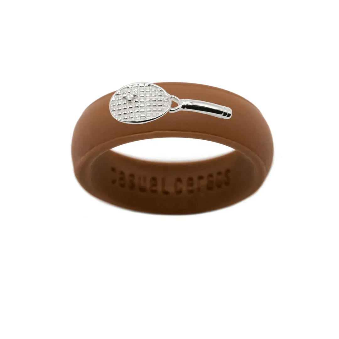 Sterling Silver Diamond Tennis Racket Silicone Ring - Size 4
