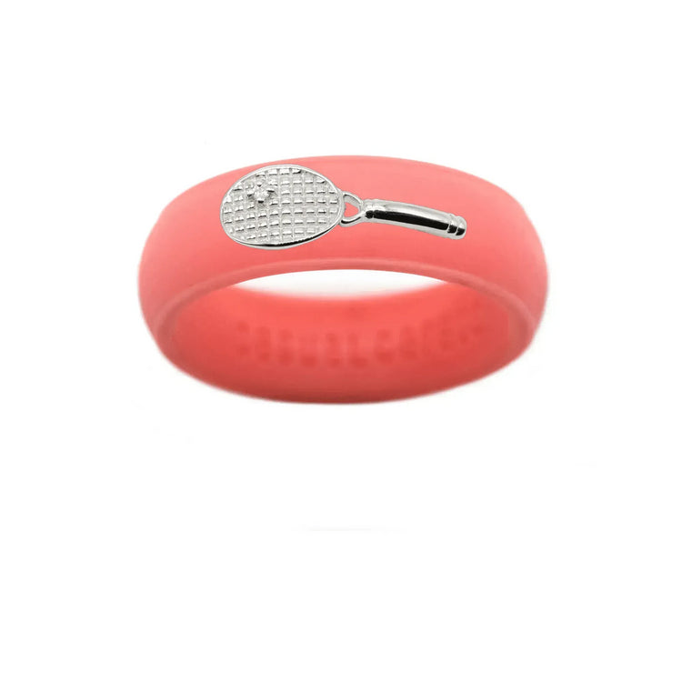 Sterling Silver Diamond Tennis Racket Silicone Ring - Size 4