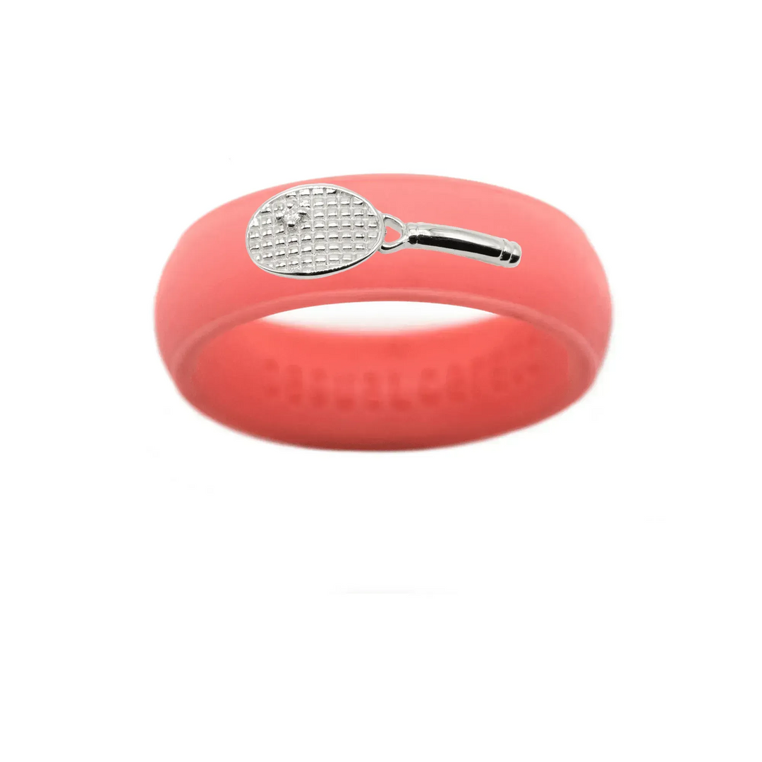 Sterling Silver Diamond Tennis Racket Silicone Ring - Size 4