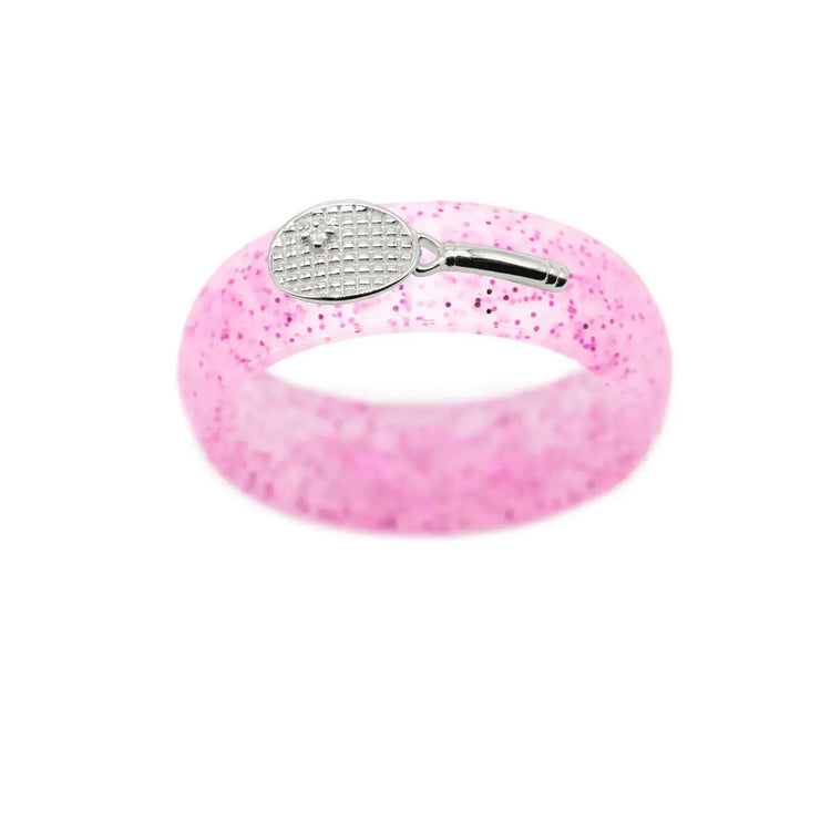 Sterling Silver Diamond Tennis Racket Silicone Ring - Size 4