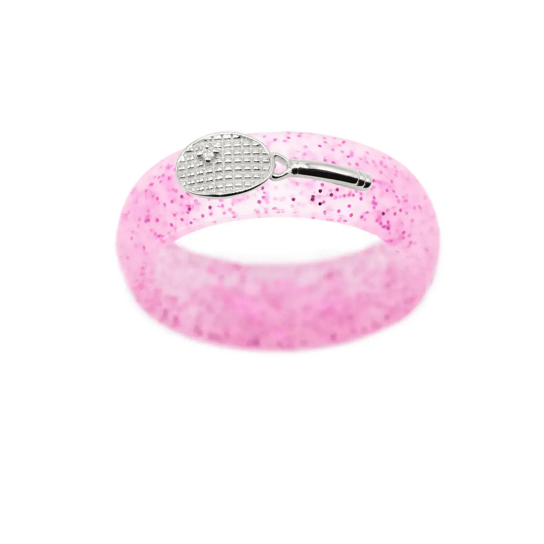 Sterling Silver Diamond Tennis Racket Silicone Ring - Size 4