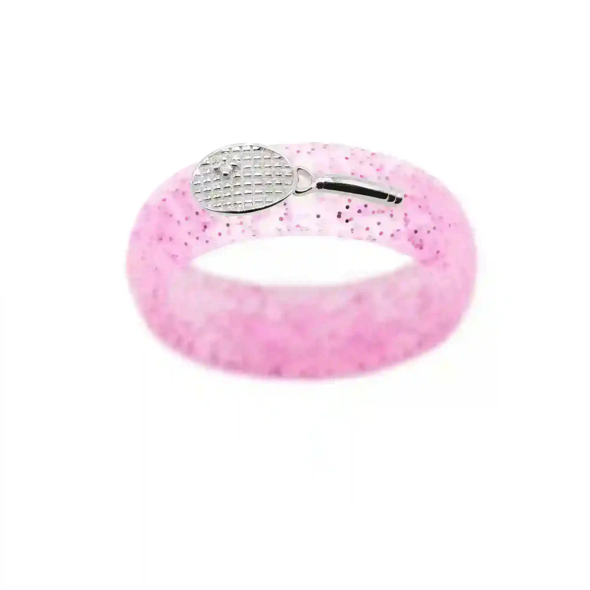 Sterling Silver Diamond Tennis Racket Silicone Ring - Size 8
