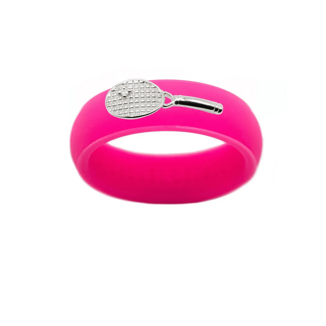 Sterling Silver Diamond Tennis Racket Silicone Ring - Size 4