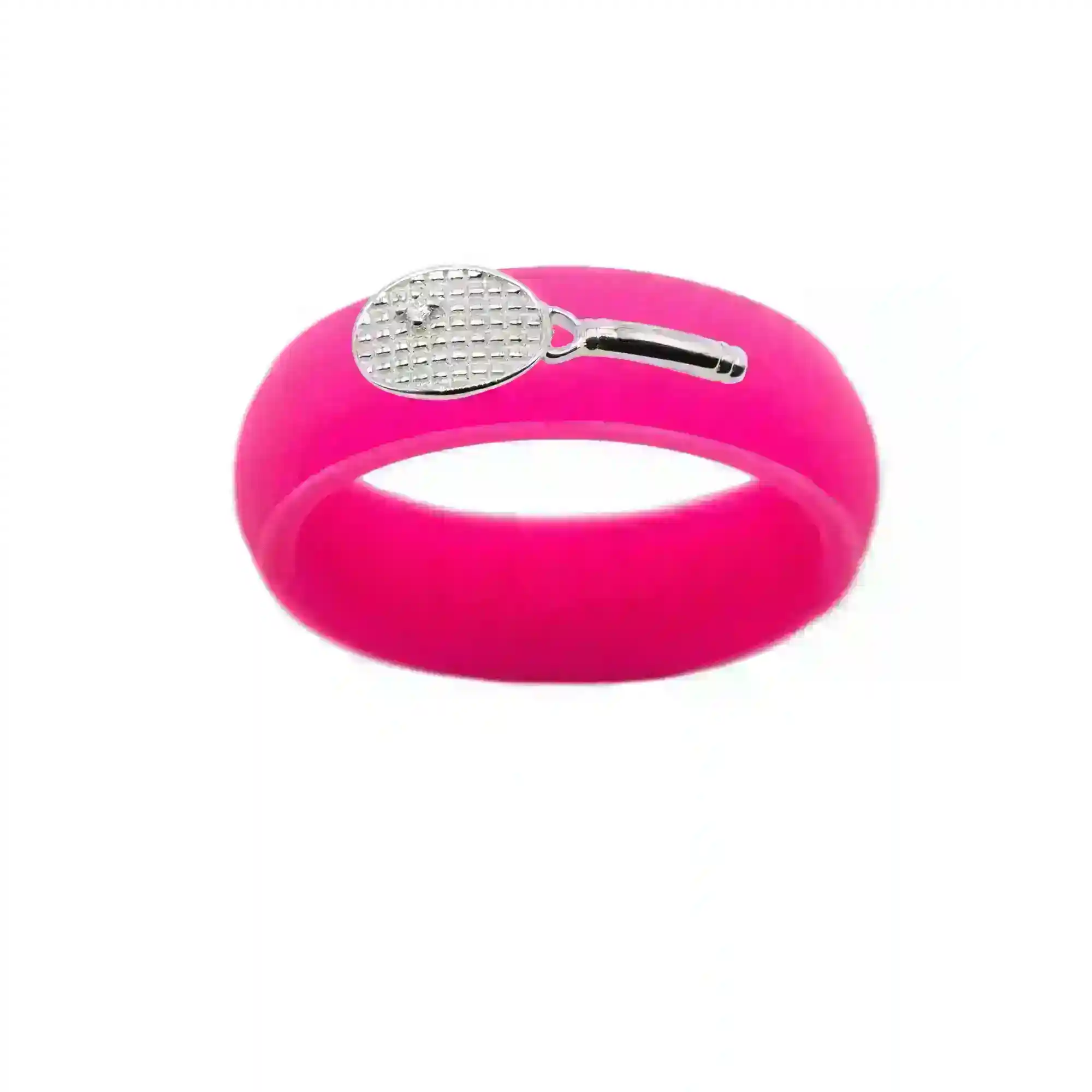 Sterling Silver Diamond Tennis Racket Silicone Ring - Size 8