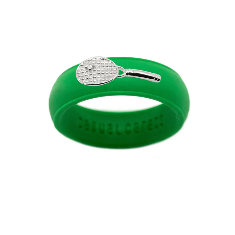 Sterling Silver Diamond Tennis Racket Silicone Ring - Size 4