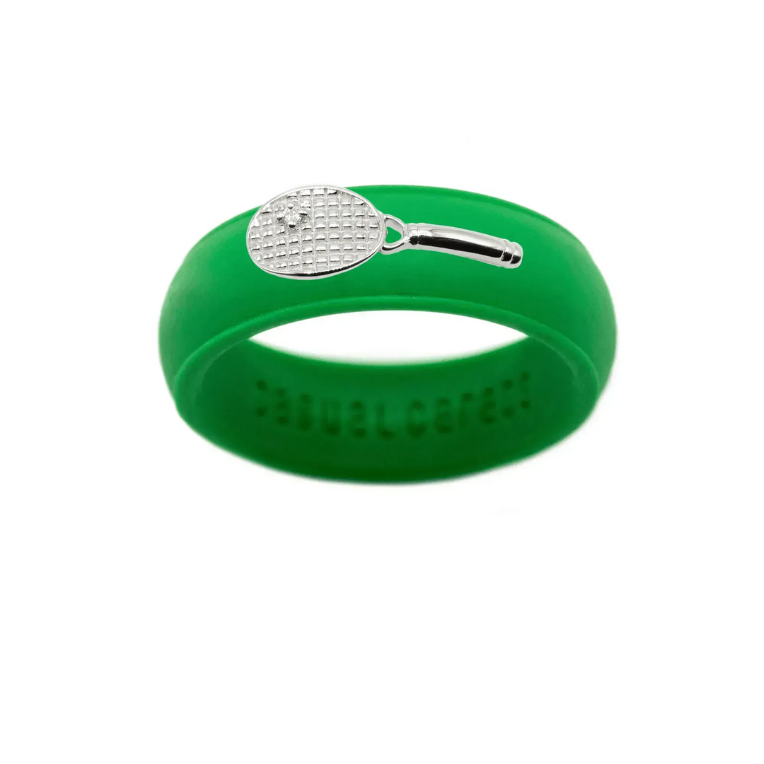 Sterling Silver Diamond Tennis Racket Silicone Ring - Size 9