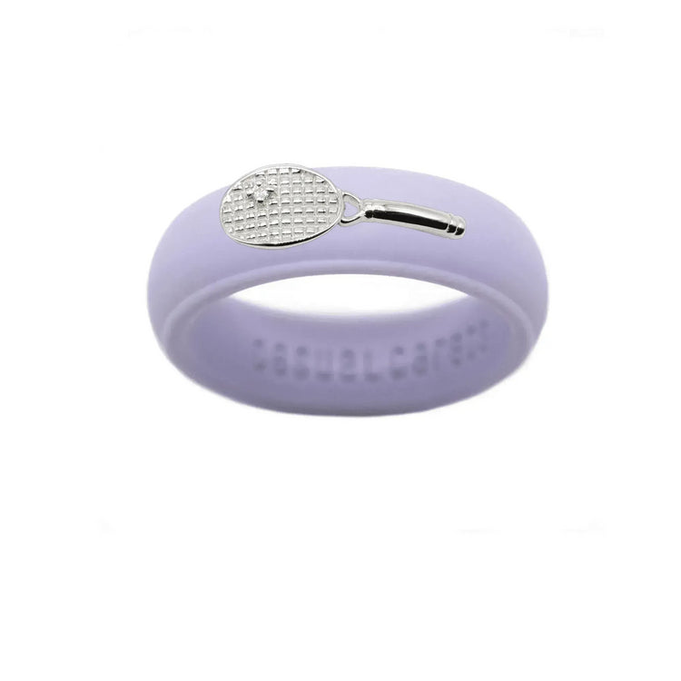 Sterling Silver Diamond Tennis Racket Silicone Ring - Size 4