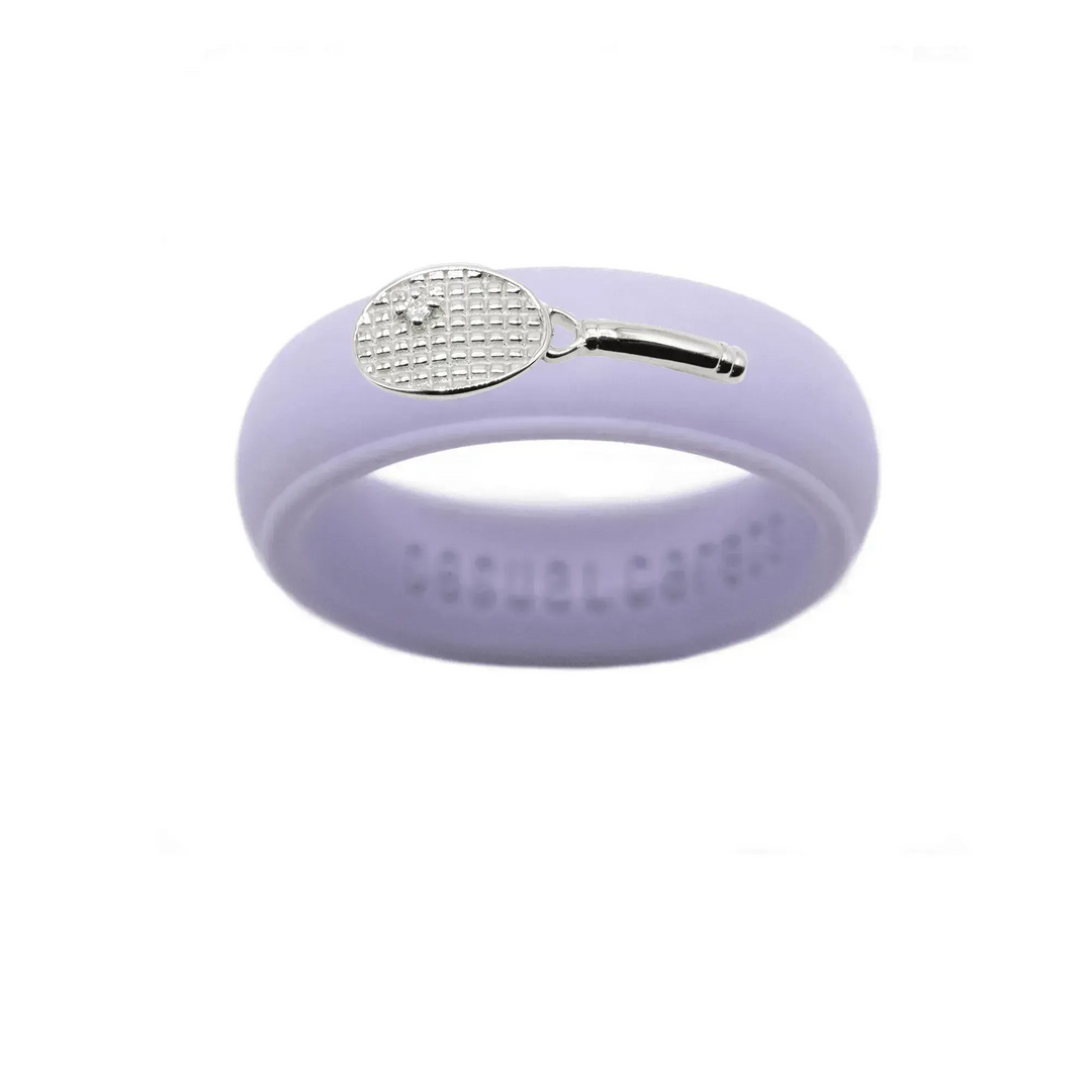 Sterling Silver Diamond Tennis Racket Silicone Ring - Size 4